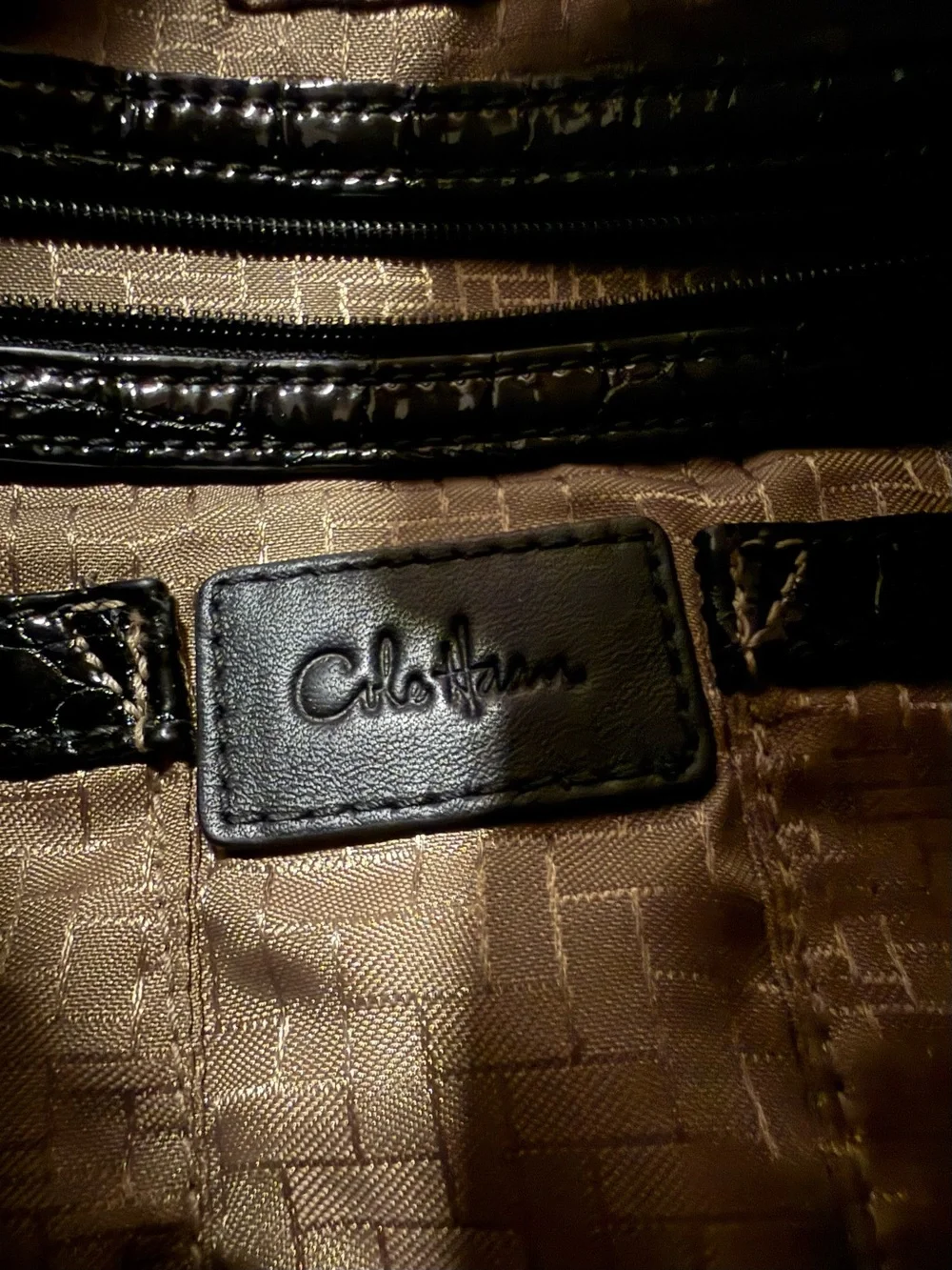 Beautiful Cole Haan Black Patent Leather Crocodile Embossed Hobo Shoulder Bag